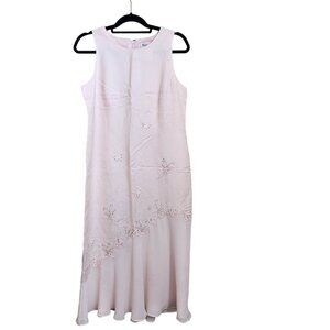 Vintage Pastel Pink Chiffon Maxi Dress Butterfly‎ Y2K Fairy Sz 12 Petite Beaded